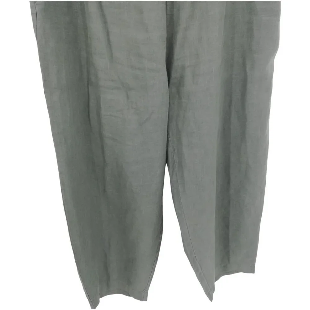 Poetry Gray 100% Linen Pull On Elastic Waist Wide Leg Pants Size 14 Lagenlook
